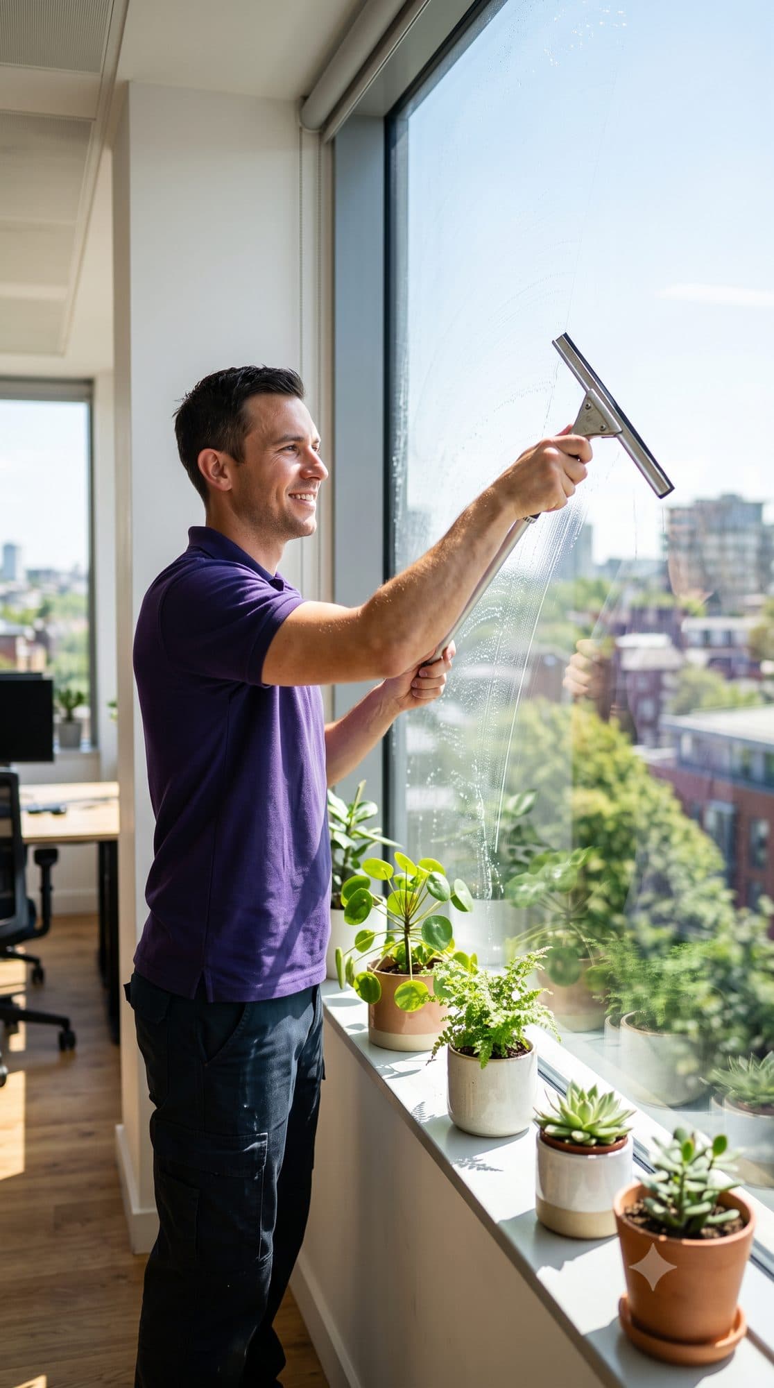 Window cleaning in progress